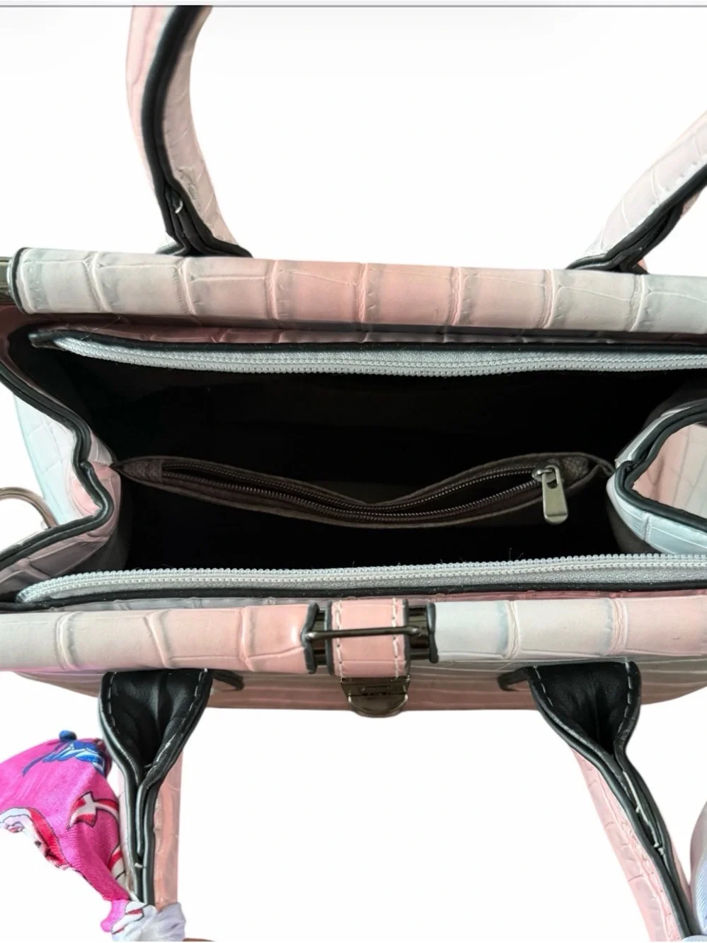 Blush Ombre Croc-Embossed Satchel with Scarf-Wrapped Handle